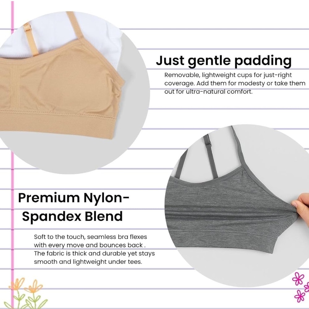 NIP Popular Girls Padded Training Bra 3 Pk L 10/12 Seamless Adjustable Racerback - Picture 3 of 8